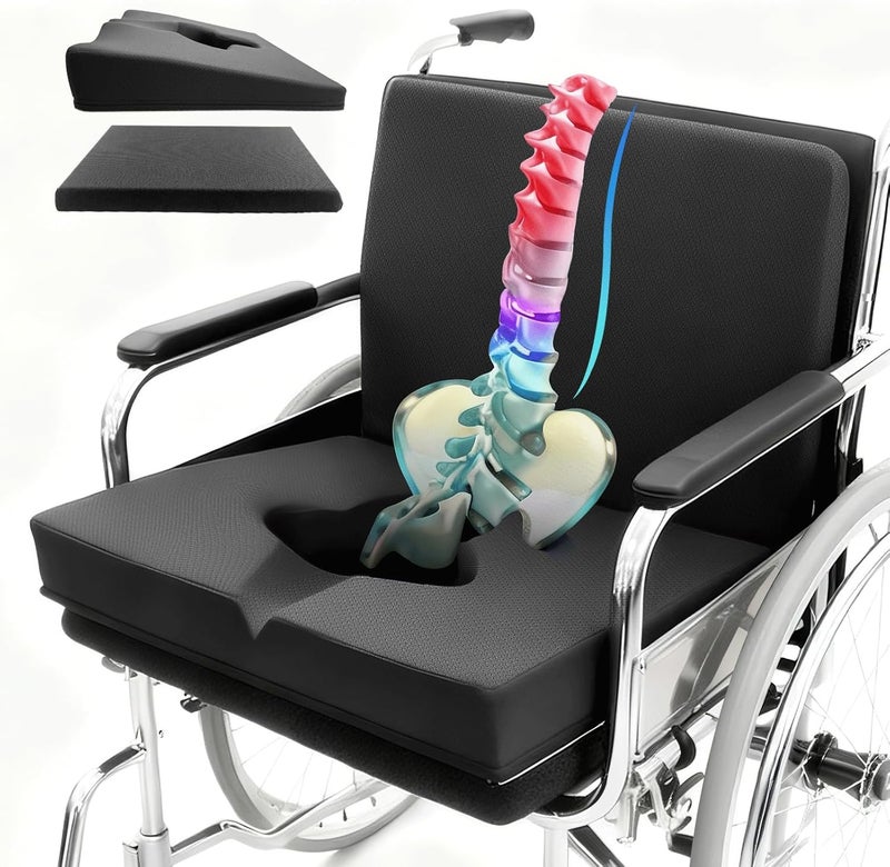 FoKon Gel Wheelchair Seat Cushion,Bed Sore Cushions for Butt,Sciatica,Coccyx,Pressure Sore & Ulcer Pain Relief Butt Pillow for Office Chair,Removable&Washable(Thickened&Support-Enhanced Set Black) - Image 1